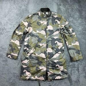 Divided H & M Women's Snap Zip Utility Camo Jacket Pockets Drawstring Pink 8